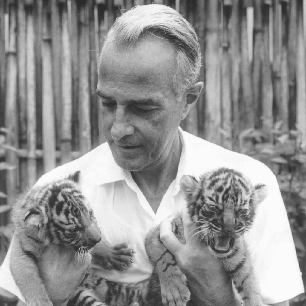 Arthur W Hummel With two pet tigers in Burma