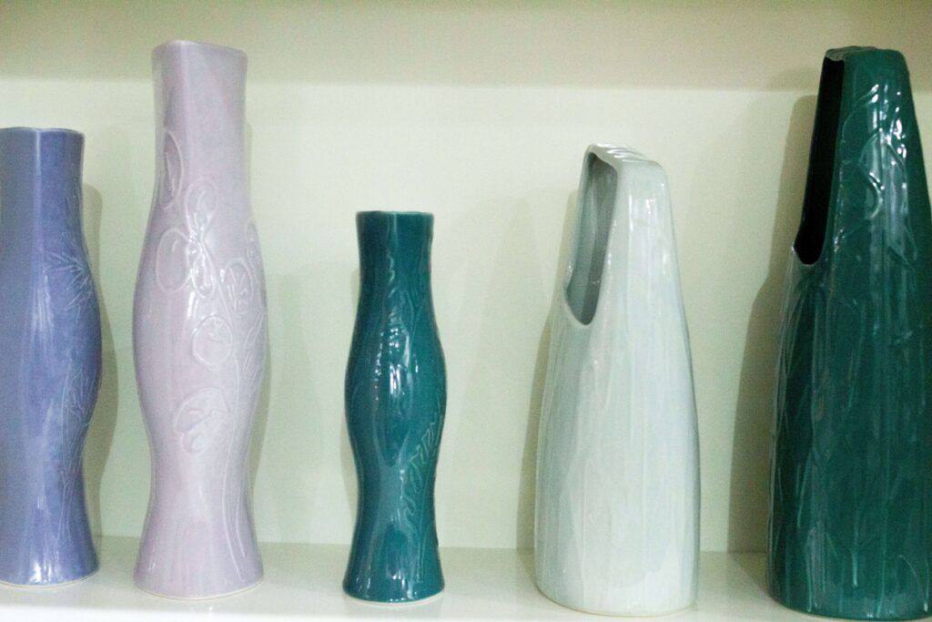 ceramic vases all lined up