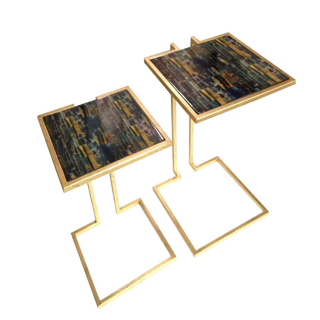 Gold Leaf Accent Table With Agate Design On Top